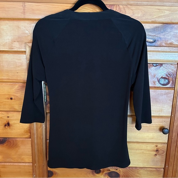 Carmen Marc Valvo Black Wrap Ruched 3/4 Sleeve Blouse - Picture 2 of 5
